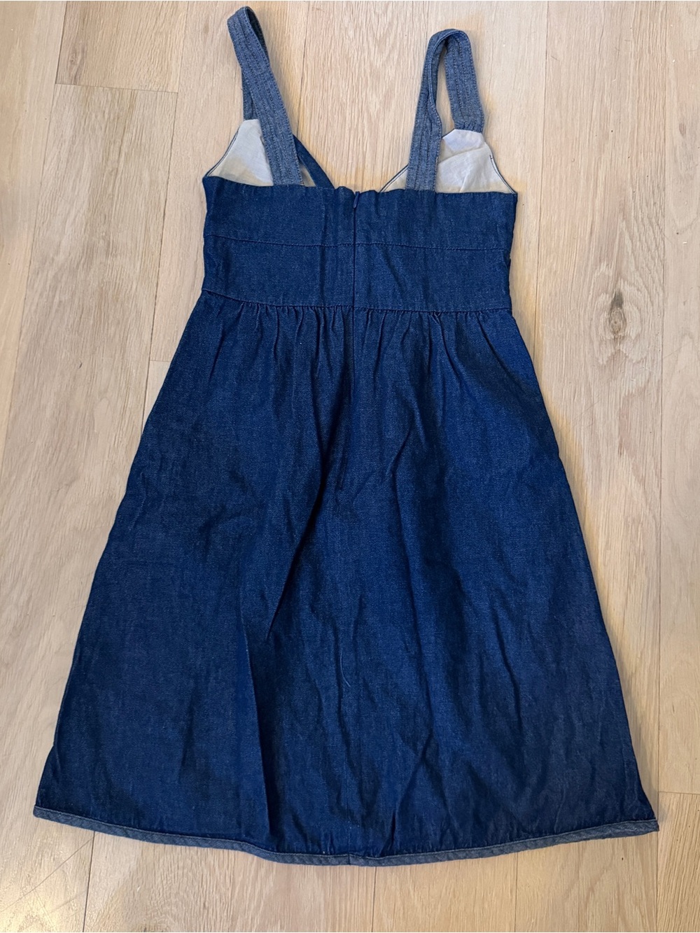 vintage navy blue denim mini babydoll dress with pockets - Picture 4 of 6